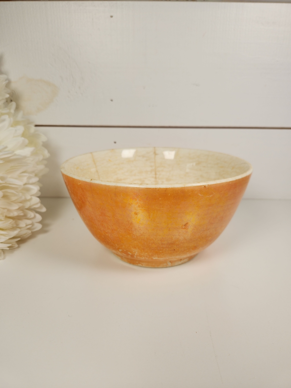Vintage Orange Copper Lusterware Pottery Mixing Bowl | Crazed, Farmhouse Kitchen